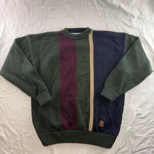 Vtg Woods & Gray Striped Color Block Pullover Crewneck Green Men's Sweater Sz L